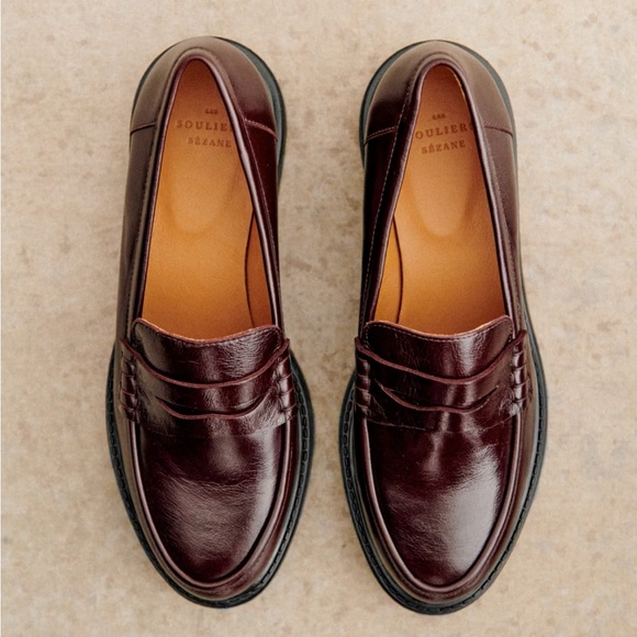 SOLD DONT BUY Sézane  Albane loafers in glossy burgundy, size 39 - Picture 1 of 6
